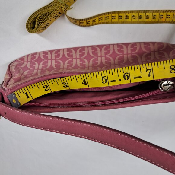 Vtg Fossil Pink Signature Jacquard Fabric Leather Trim Shoulder Demi Bag Purse - Picture 14 of 14